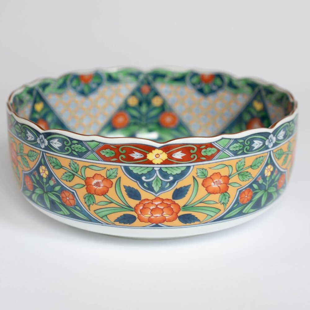VTG Arita Ware Asuka Kiln Bowl 7.5" Imari Dyekin Crest Japanese Ceramic Large - Picture 1 of 6